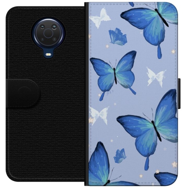 Plånboksfodral till Nokia G20 med Blå fjärillar motiv