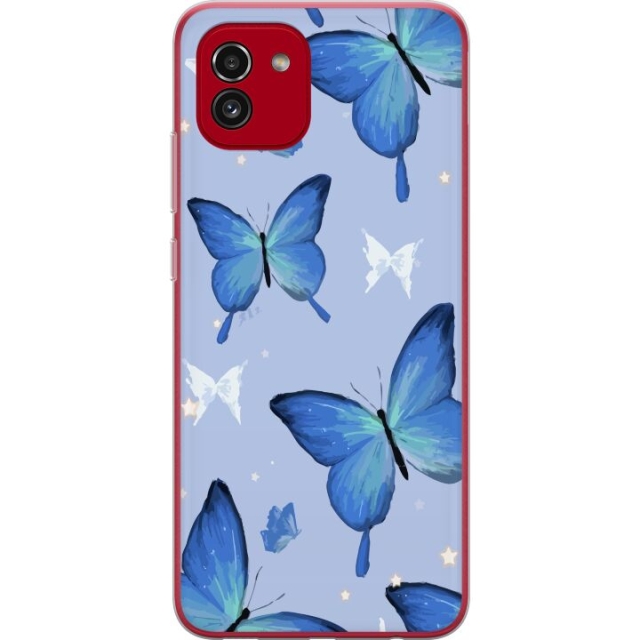Mobilskal till Samsung Galaxy A03 med Blå fjärillar motiv