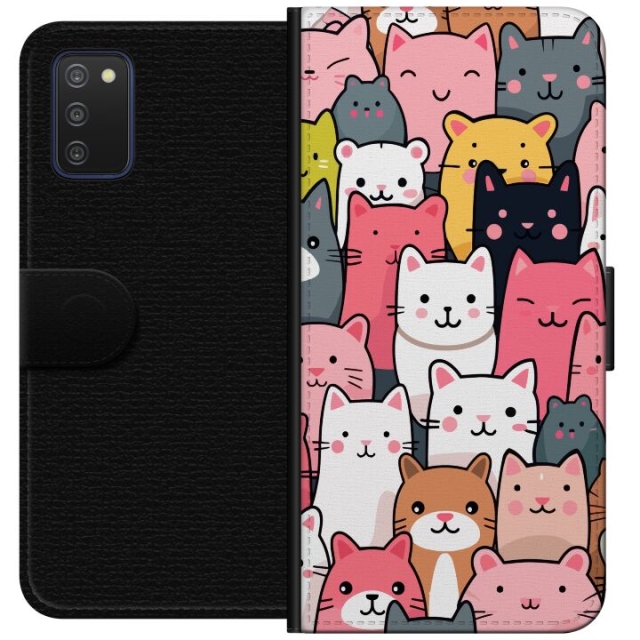 Plånboksfodral till Samsung Galaxy A03s med Kattmönster motiv