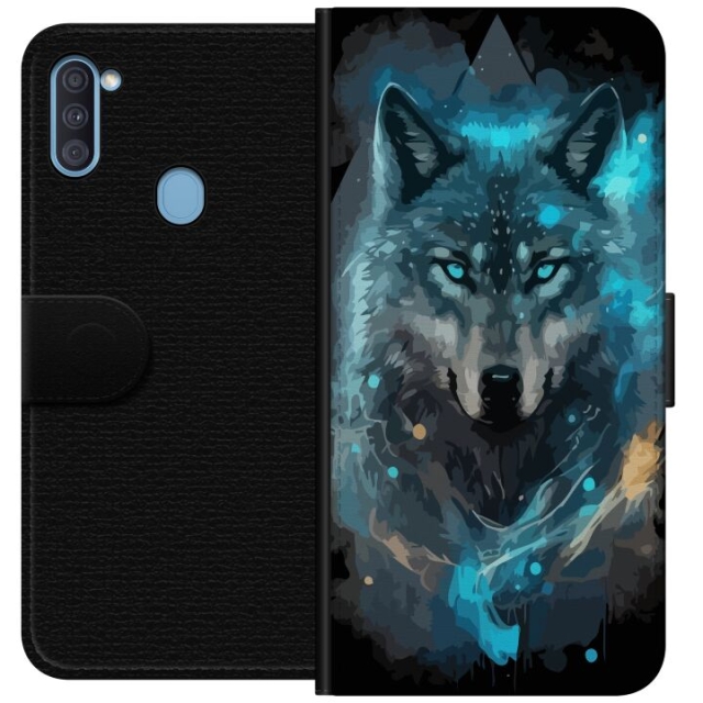 Plånboksfodral till Samsung Galaxy A11 med Varg motiv