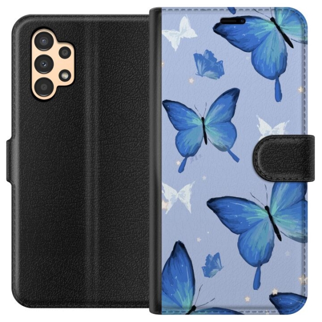 Plånboksfodral till Samsung Galaxy A13 med Blå fjärillar motiv