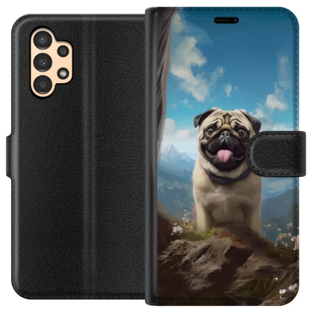 Plånboksfodral till Samsung Galaxy A13 med Glad Hund motiv