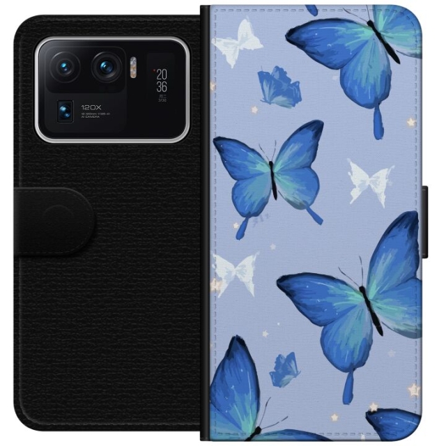 Plånboksfodral till Xiaomi Mi 11 Ultra med Blå fjärillar motiv