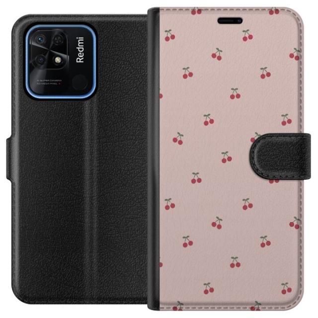 Plånboksfodral till Xiaomi Redmi 10C med Körsbär motiv