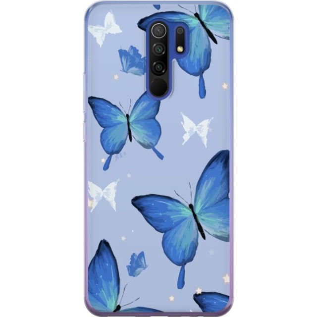Mobilskal till Xiaomi Redmi 9 med Blå fjärillar motiv
