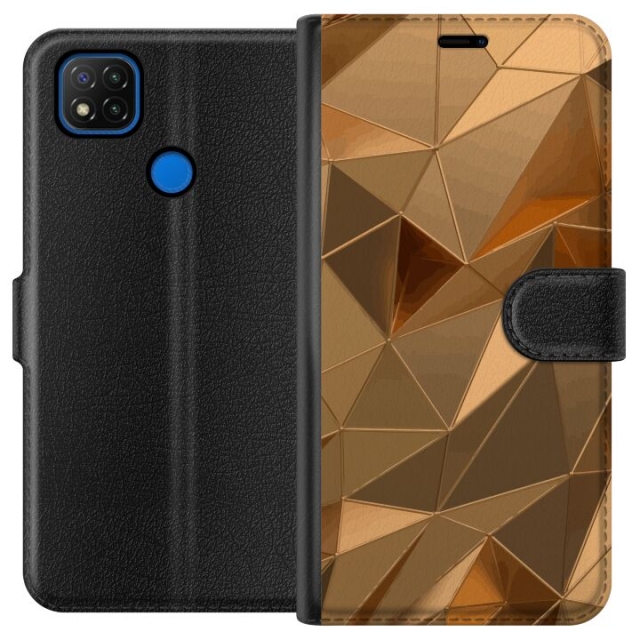 Plånboksfodral till Xiaomi Redmi 9C med 3D Guld motiv