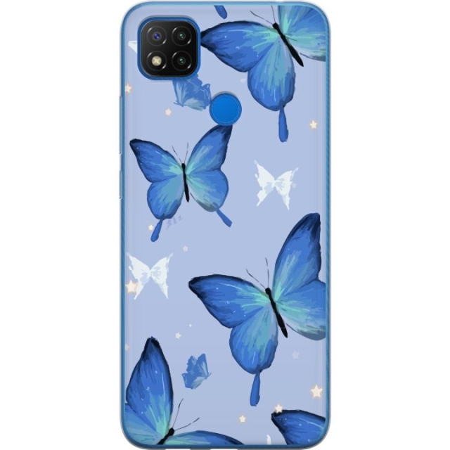 Mobilskal till Xiaomi Redmi 9C NFC med Blå fjärillar motiv