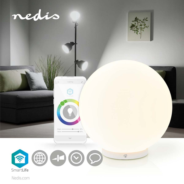 Nedis SmartLife stämningslampa | Wi-Fi | Rund | | 360 lm | RGB / Varm till cool vit | 2700 - 6500 K | 5 W | Glas | 1 st