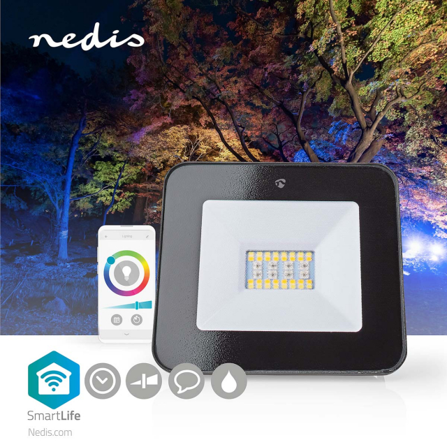 Nedis Smartlife utomhusljus | 1600 lm | Wi-Fi | 20 W | RGB / Varm till cool vit | 2700 - 6500 K | Aluminium | Android™ / IOS