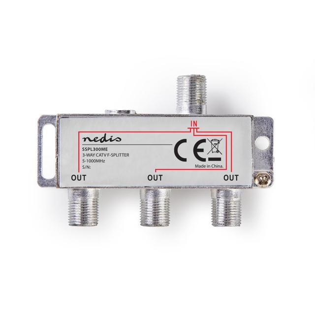 Nedis CATV Splitter | 5 - 1000 MHz | inkopplingsförlust: 6.8 dB | Antal utgångar: 3 | 75 Ohm | Zinc Alloy