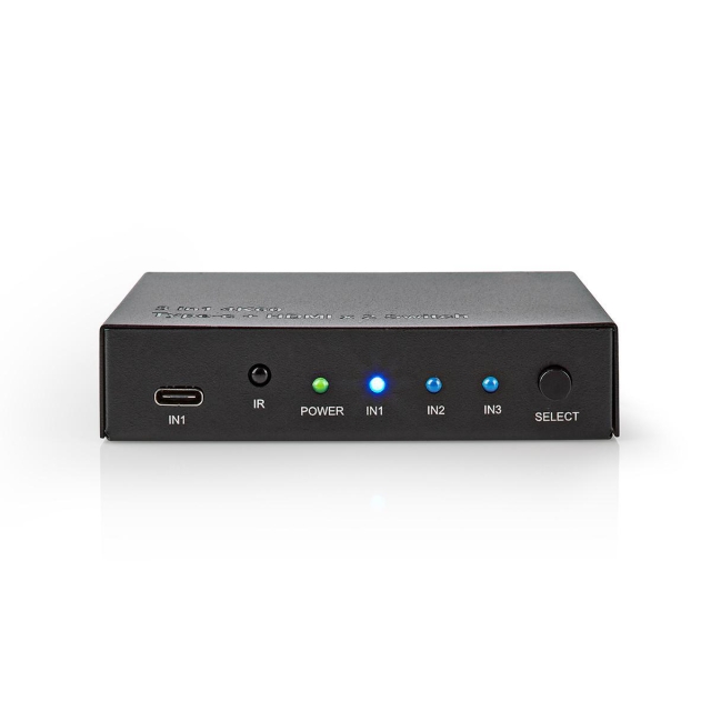Nedis HDMI ™ Switch | 3-Port port(s) | 1x USB-C™ / 2x HDMI™ Input | 1x HDMI™ Output | 4K@60Hz | 18.0 Gbps | Metall | Antracit