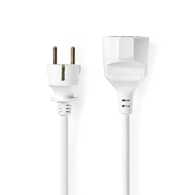 Nedis Förlängningskabel franska M - Franska F | Typ F (CEE 7/7) | Jordad Kontakt | 3.0 m | 3680 W | 250 V - 50/60 Hz | Typ av jordning: Sidkontakt | Uttagsvinkel: 90 ° | H05VV-F 3G1.5 | Enhetens utgångsanslutning: 1 | Vit