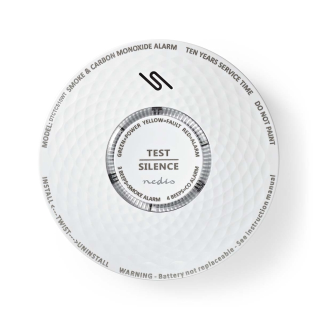 Nedis Rök & kolmonoxid Alarm | Batteridriven | Batterilängd upp till: 10 år | EN 14604 | Med testknapp | 85 dB | ABS | Vit
