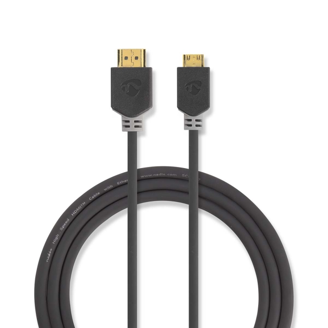 Nedis High Speed HDMI ™ kabel med Ethernet | HDMI™ Kontakt | HDMI™ Mini kontakt | 4K@60Hz | 18 Gbps | 2.00 m | Rund | PVC | Antracit | Kartong med fönster