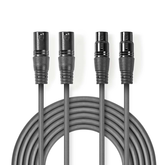 Nedis Balanserad ljudkabel | 2x XLR 3-Pin Hane | 2x XLR 3-Pin Hona | Nickelplaterad | 3.00 m | Rund | PVC | Mörkgrå | Kartonghylsa