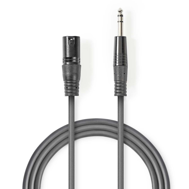 Nedis Balanserad ljudkabel | XLR 3-stifts hane | 6.35 mm Hane | Nickelplaterad | 1.50 m | Rund | PVC | Mörkgrå | Kartonghylsa