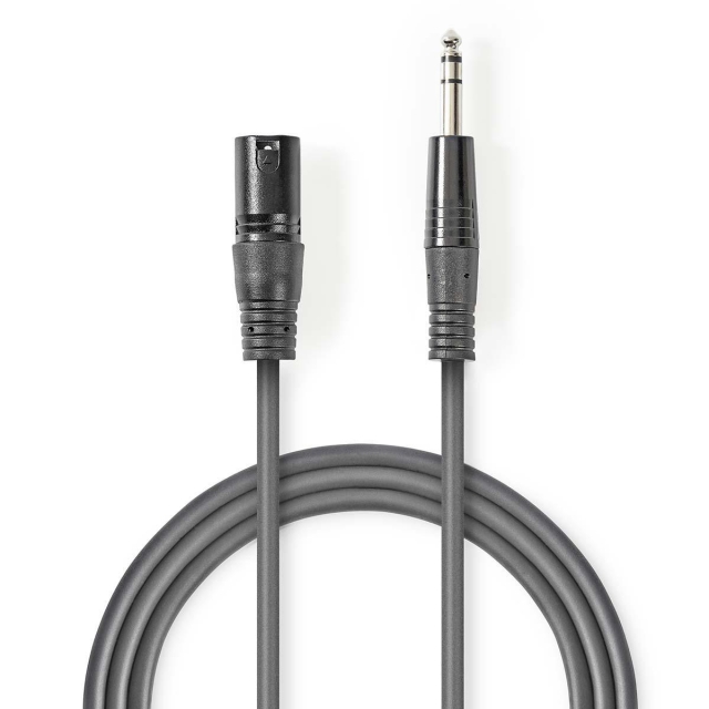Nedis Balanserad ljudkabel | XLR 3-stifts hane | 6.35 mm Hane | Nickelplaterad | 3.00 m | Rund | PVC | Mörkgrå | Kartonghylsa