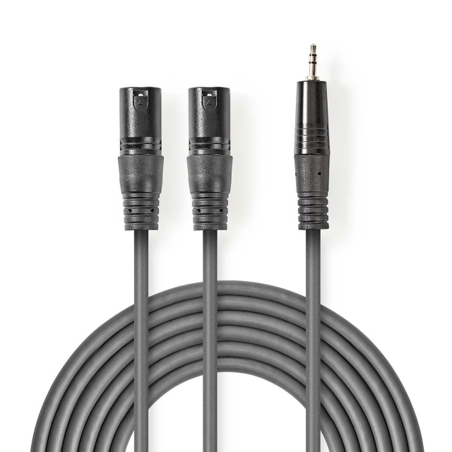 Nedis Balanserad ljudkabel | 2x XLR 3-Pin Hane | 3.5 mm Hane | Nickelplaterad | 1.50 m | Rund | PVC | Mörkgrå | Kartonghylsa