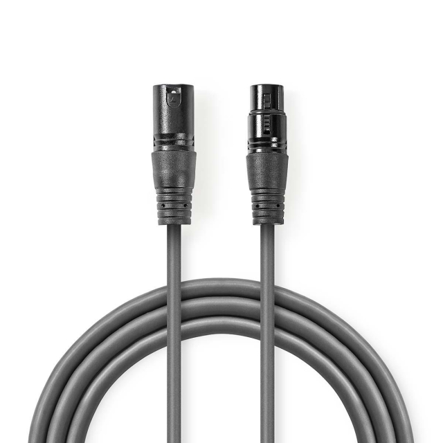 Nedis DMX adapterkabel | XLR 3-stifts hane | XLR 3-stifts hona | Nickelplaterad | 1.50 m | Rund | PVC | Mörkgrå | Kartonghylsa