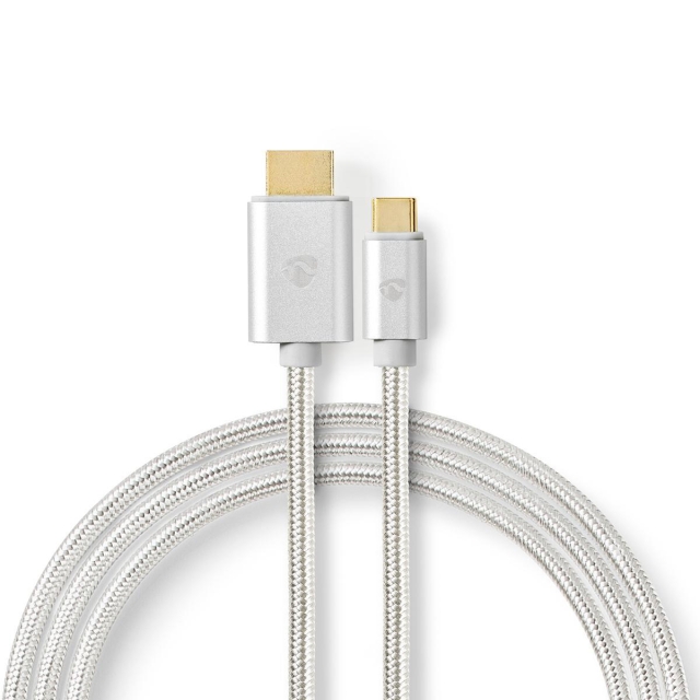 Nedis USB-C™ Adapter | USB 3.2 Gen 1 | USB-C™ Hane | HDMI™ Kontakt | 4K@60Hz | 18 Gbps | 2.00 m | Rund | Guldplaterad | Flätad / Nylon | Aluminium | Kartong med täckt fönster