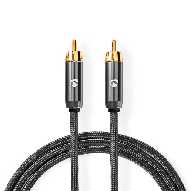 Nedis subwoofer Kabel | RCA Hane | RCA Hane | Guldplaterad | 3.00 m | Rund | 4.5 mm | Antracit / Grått Med Metall | Lock