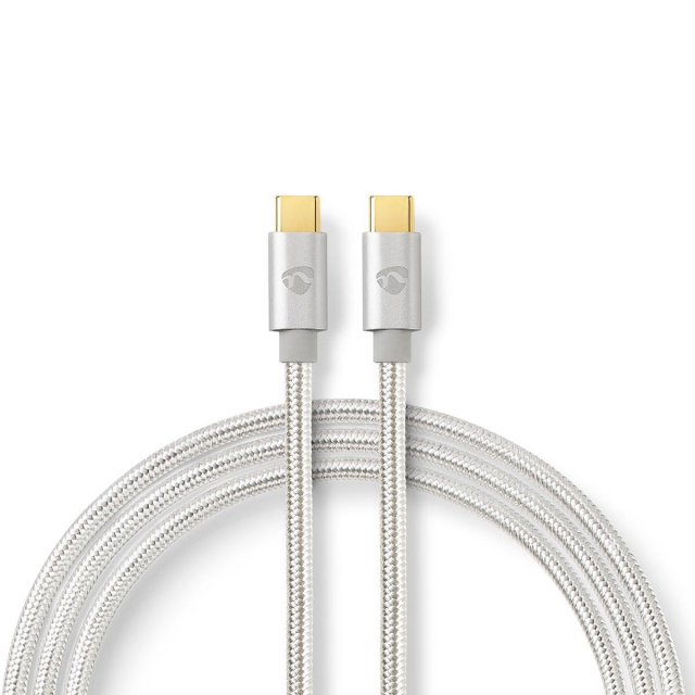 Nedis USB-kabel | USB 2.0 | USB-C™ Hane | USB-C™ Hane | 100 W | 480 Mbps | Guldplaterad | 1.00 m | Rund | Flätad / Nylon | Silver | Kartong med täckt fönster