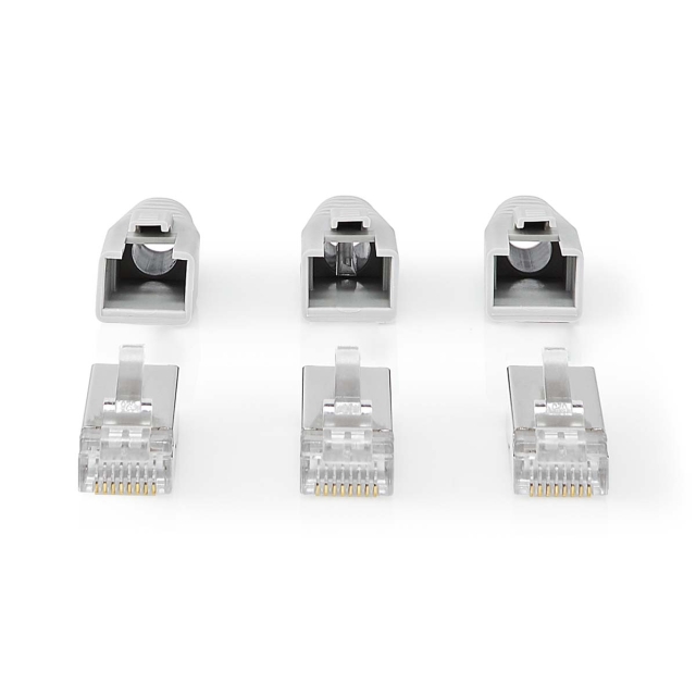 Nedis RJ45-kontakt | RJ45 Pass Through | Solid/strängad FTP CAT6a | Rak | Guldplaterad | 10 st. | Polycarbonate | Grå / Svart / Vit | Låda