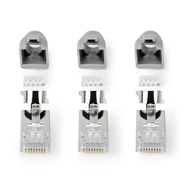 Nedis RJ45-kontakt | RJ45 Pass Through | Solid/strängad FTP CAT7 | Rak | Guldplaterad | 10 st. | Polycarbonate | Grå / Svart / Vit | Låda