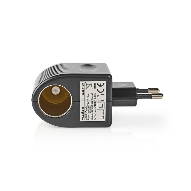 Nedis Eluttag Adapter | Euro / Typ C (CEE 7/16) | 100 - 240 V AC 50/60 Hz | 12 V DC | 6 W | Strömadapter | 0.3 A | Svart | Plast