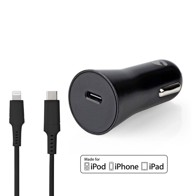 Nedis Billaddare | 20 W | 1.67 / 2.22 / 3.0 A | Antal utgångar: 1 | Port typ: USB-C™ | Lightning 8-Pin (Lös) Kabel | 1.00 m | Automatiskt val av Spänning