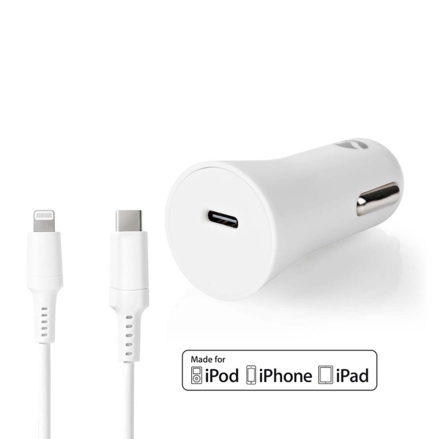 Nedis Billaddare | 20 W | 1.67 / 2.22 / 3.0 A | Antal utgångar: 1 | Port typ: USB-C™ | Lightning 8-Pin (Lös) Kabel | 1.00 m | Automatiskt val av Spänning