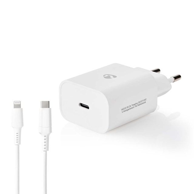 Nedis Väggladdare | 20 W | PD3.0 20W | Snabbladdnings funktion | 1.67 A / 2.22 A / 3.0 A | Antal utgångar: 1 | USB-C™ | Lightning 8-Pin (Lös) Kabel | 1.00 m | Automatiskt val av Spänning | Vit