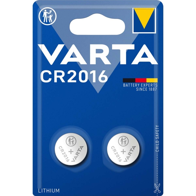 Varta Lithium knappcellsbatteri CR2016 | 3 V DC | 87 mAh | 2-Blister | Silver