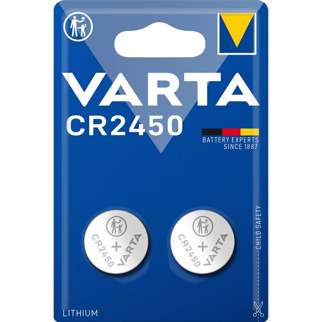 Varta Lithium knappcellsbatteri CR2450 | 3 V DC | 570 mAh | 2-Blister | Silver