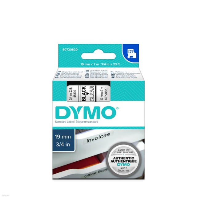 dymo Färgband S0720820 45800 19mm Svart på Transparent