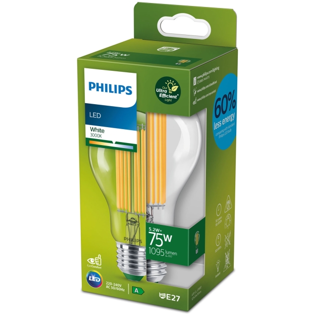 Philips LED E27 Normal 75W Klar 1095lm Energiklass A