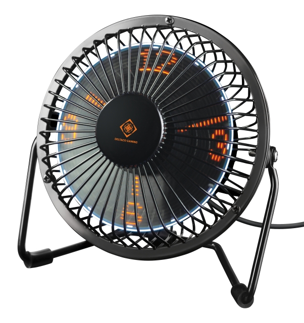 deltaco_gaming USB desktop fan with clock, black