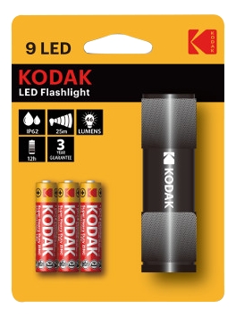 Kodak compact 9-LED flashlight, 46 lm, IP63, 25m range, black