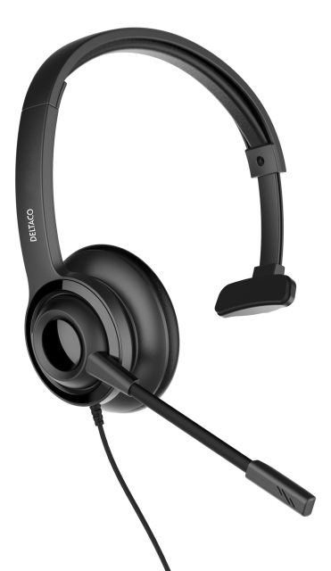 DELTACO Office USB mono headset, volymkontroll, brusreducerande mikrofon, svart