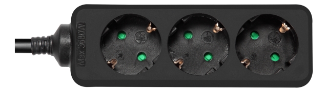 DELTACO Jordat grenuttag, 3x CEE 7/3, 1x CEE 7/7, barnsäker, 1.5m, svart