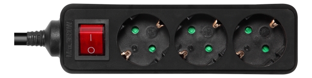 Deltaco Jordat grenuttag strömbryt, 3xCEE 7/3, 1xCEE 7/7, 3m, sv