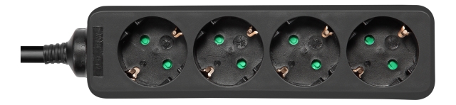 DELTACO Jordat grenuttag, 4x CEE 7/3, 1x CEE 7/7, barnsäker, 3m, svart