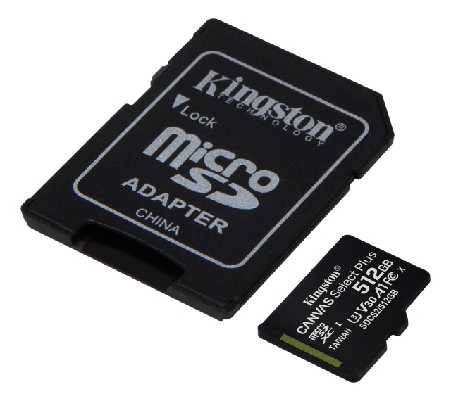kingston Canvas Select Plus MicroSDXC 512GB Class10 UHS-I incl. adapt