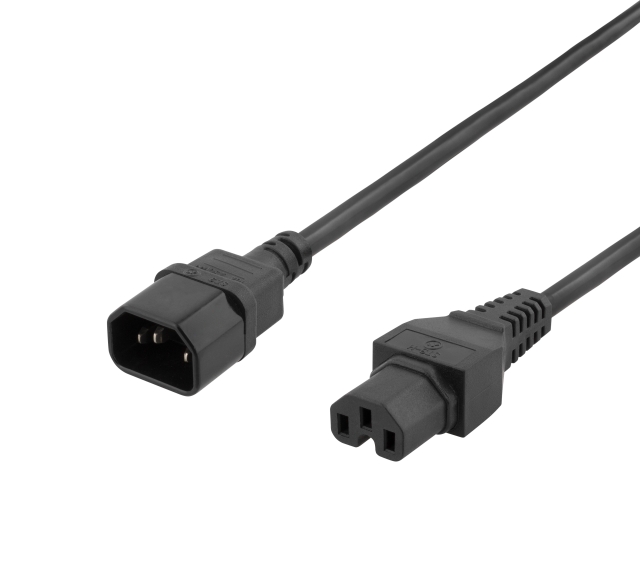 Deltaco Extension cord IEC C15 - IEC C14, 0.5m, black