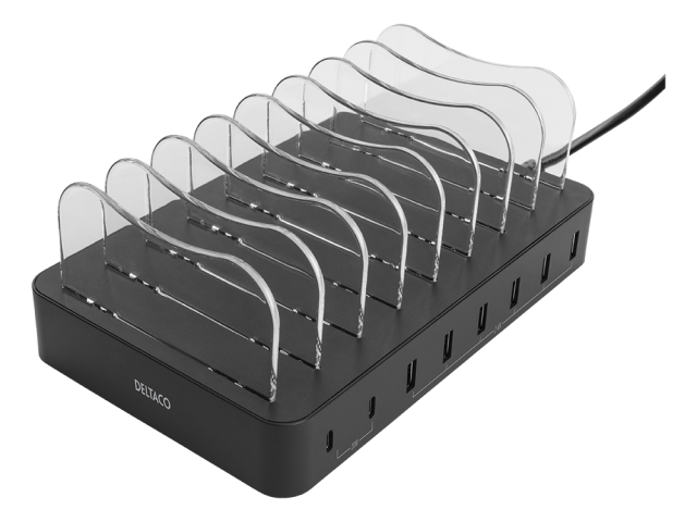 Deltaco USB charging station 6x USB-A, 2x USB-C PD, total 75W, black