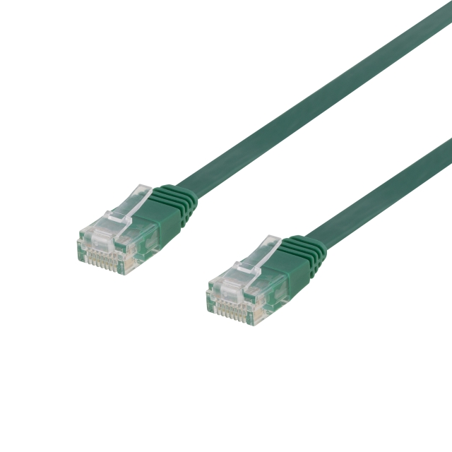 Deltaco U/UTP Cat6 patch cable, flat, 10m, 250MHz, green