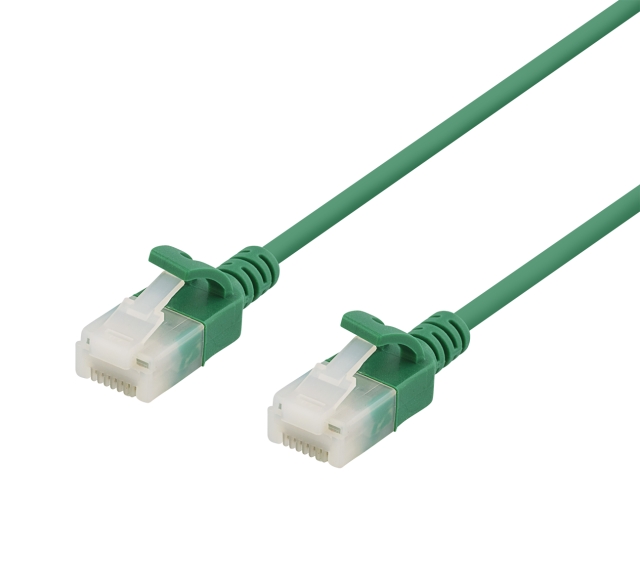 Deltaco U/UTP Cat6a patch cable, slim, 3.5mm diameter, 1m, green