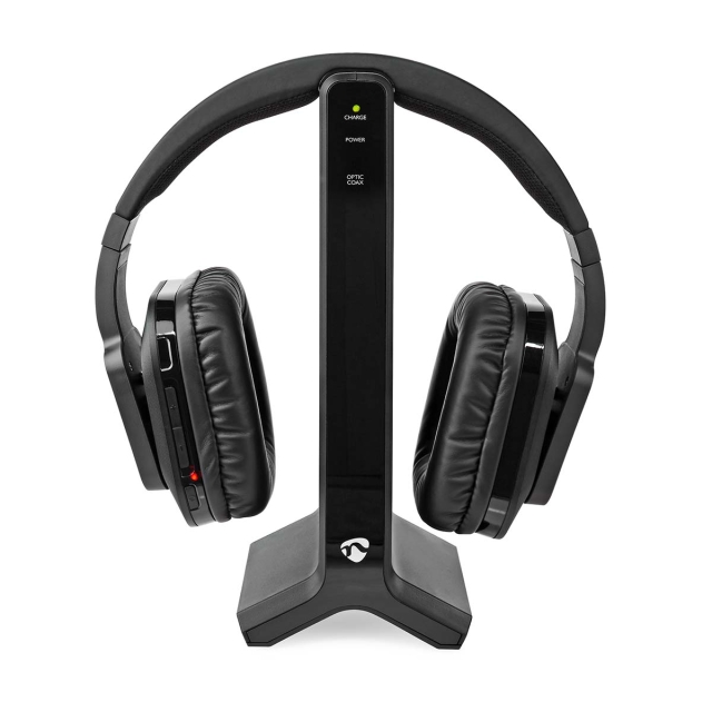 Nedis Trådlösa TV-hörlurar | Wi-Fi | Over-Ear | Maximal batteritid: 8 timmar | 25 m | Digitalt ljud | Batteri docka | Svart