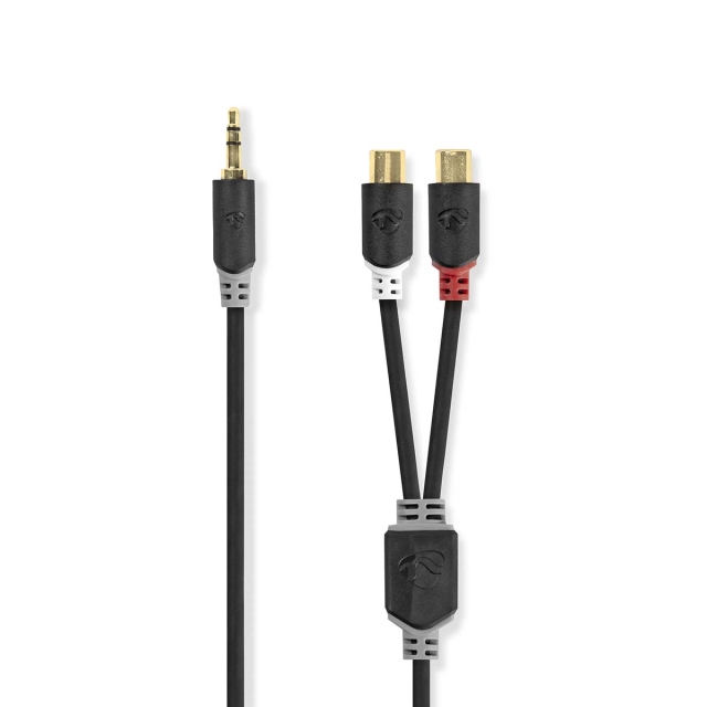 Nedis Stereoljudkabel | 3.5 mm Hane | 2x RCA Hona | Guldplaterad | 0.20 m | Rund | Antracit | Låda