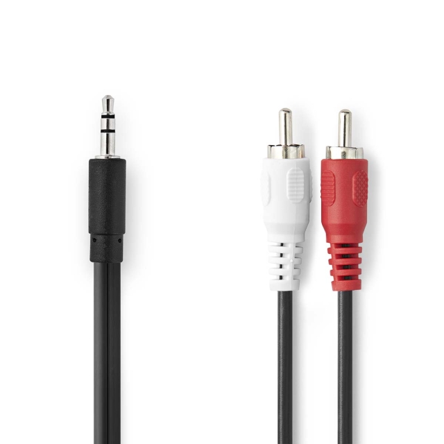 Nedis Stereoljudkabel | 3.5 mm Hane | 2x RCA Hane | Nickelplaterad | 1.50 m | Rund | Svart | Låda